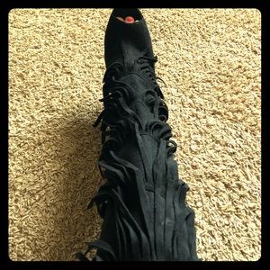 Black Fringe Knee High Heel!
